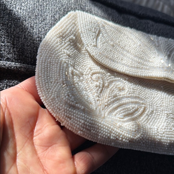 Cream Floral Embossed Clutch with Flap Closure - Picture 3 of 10